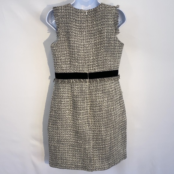 J. Crew Metallic and White Knit Tweed Fringe Velvet Trim Sheath Dress size 10p - Picture 11 of 16